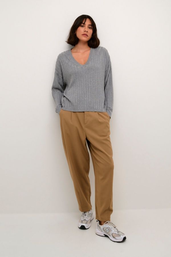 Kaffe Pull tricot col V gris melange 10508129