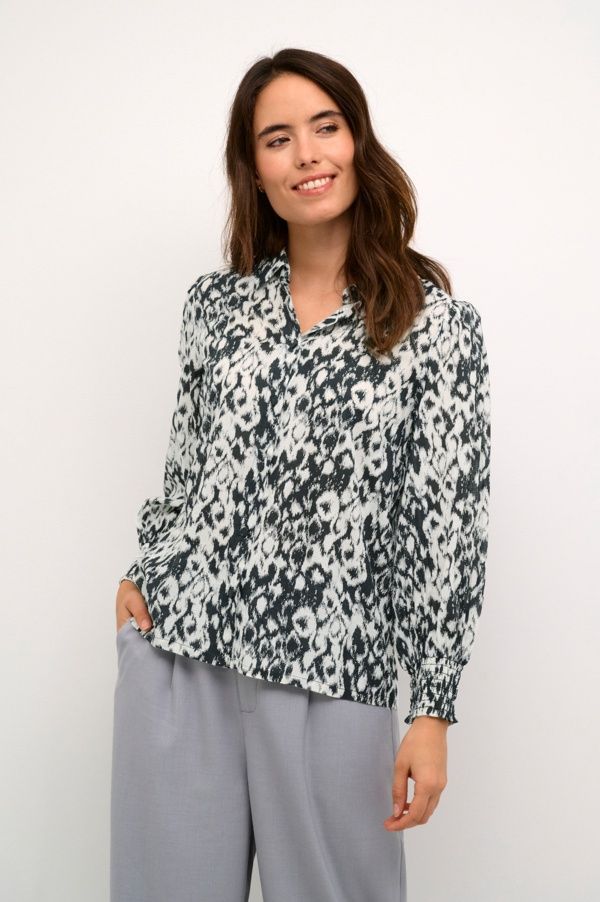 Kaffe Blouse col chemisier motif noir et offwhite 10508848
