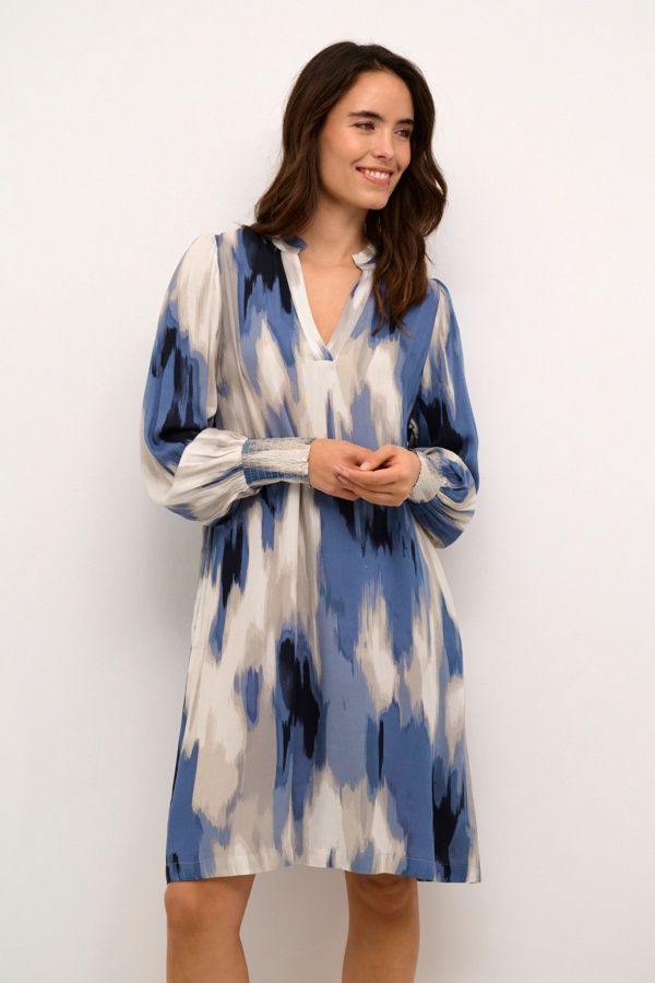 Kaffe Robe col V motif astrait bleu 10508899