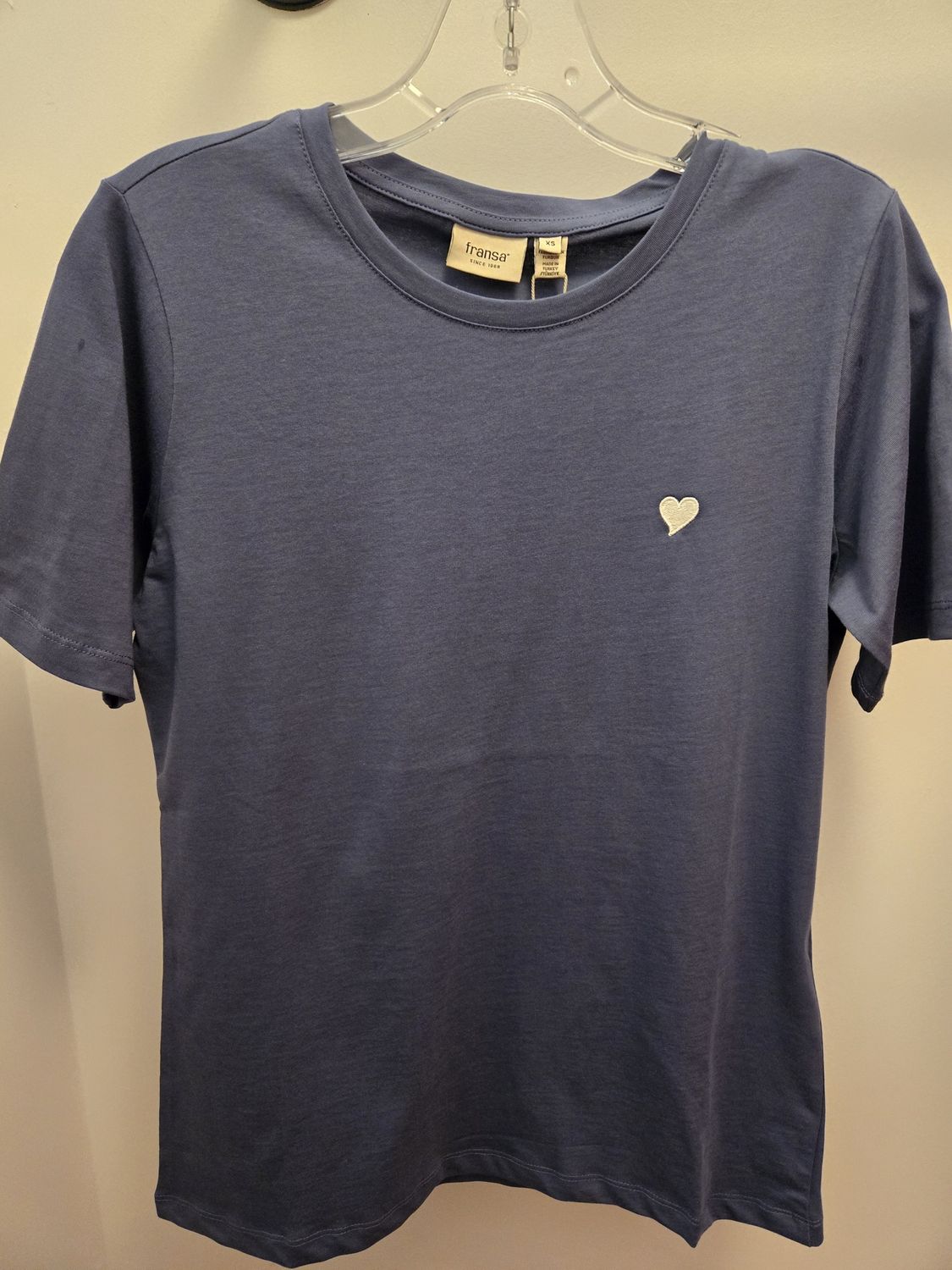 Fransa T-Shirt bleu indigo coeur blanc 20614943