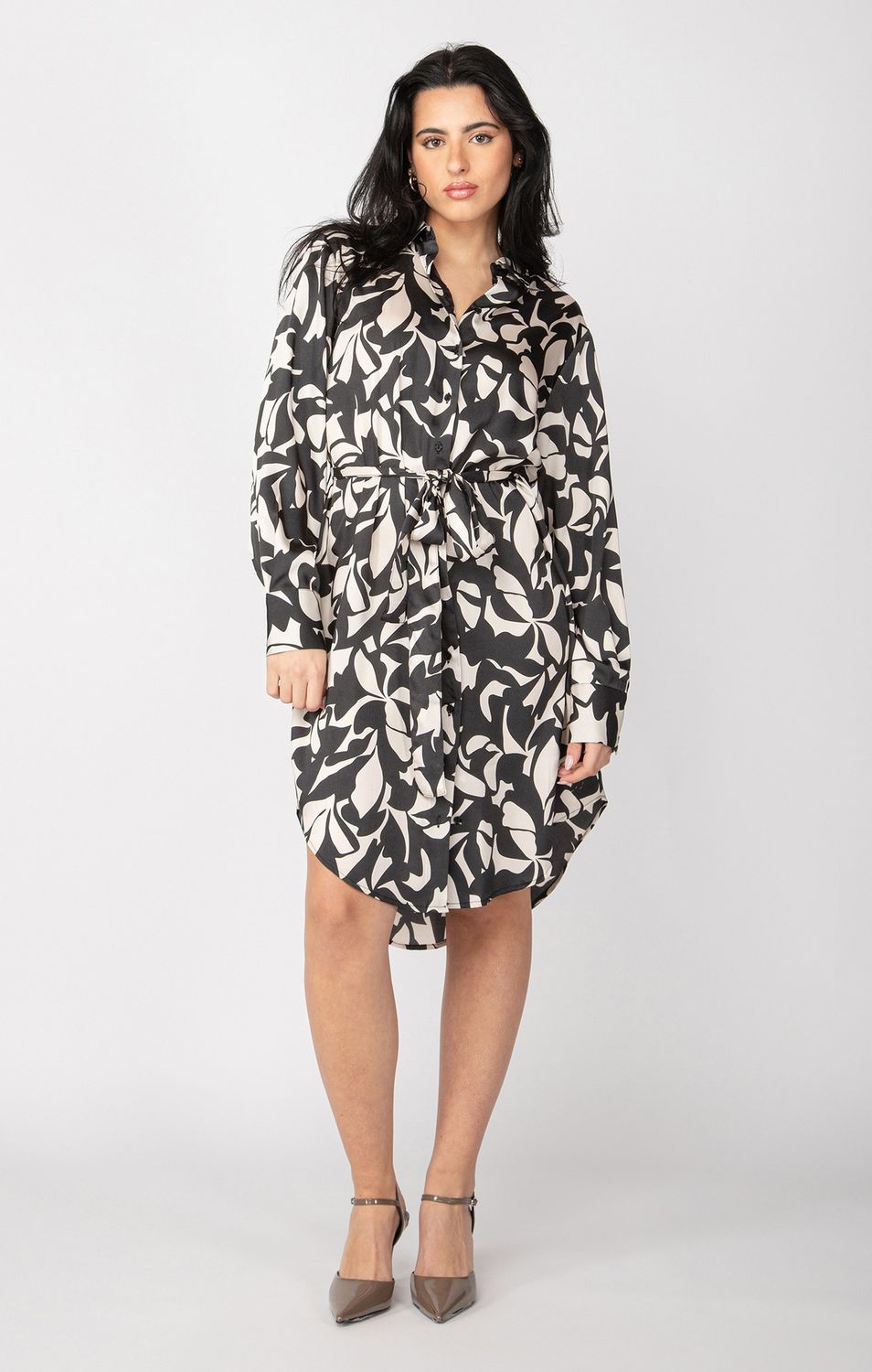 Black Tape Robe motif noir/crème ceinturée 2422543