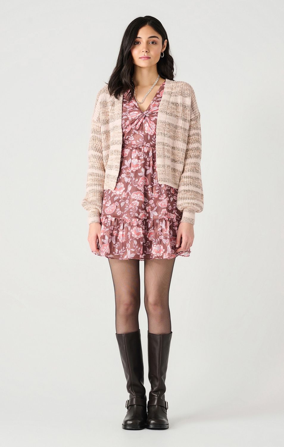 Dex Cardigan tricot court rose/brun 2427499