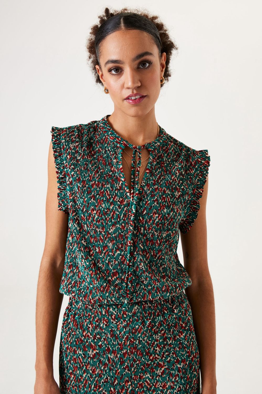 Garcia Blouse sans manches verte motif orange T40221