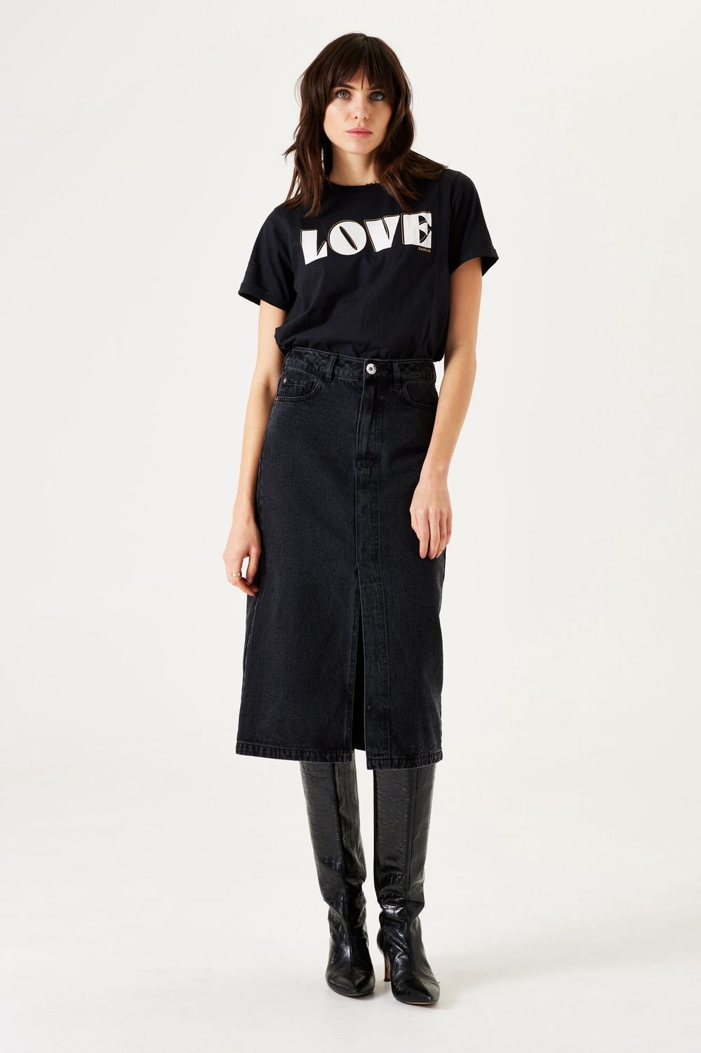 Garcia Jupe noir denim midi T40320