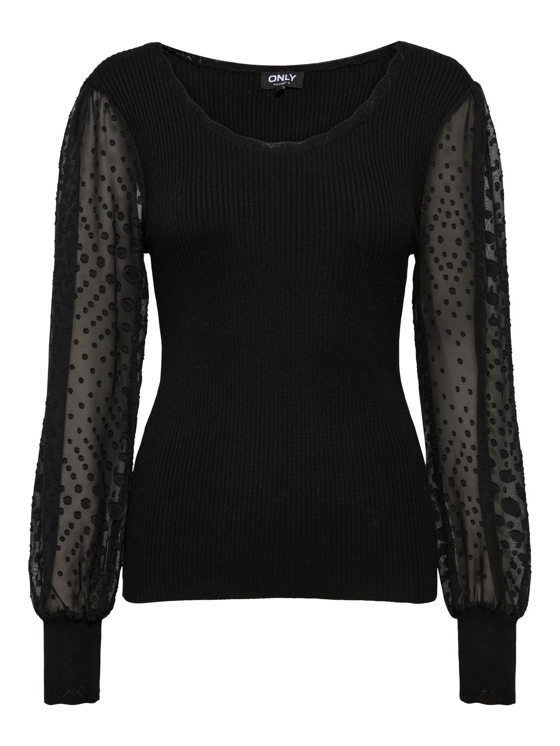 Only Chandail noir tricot léger manches transparence 15324301