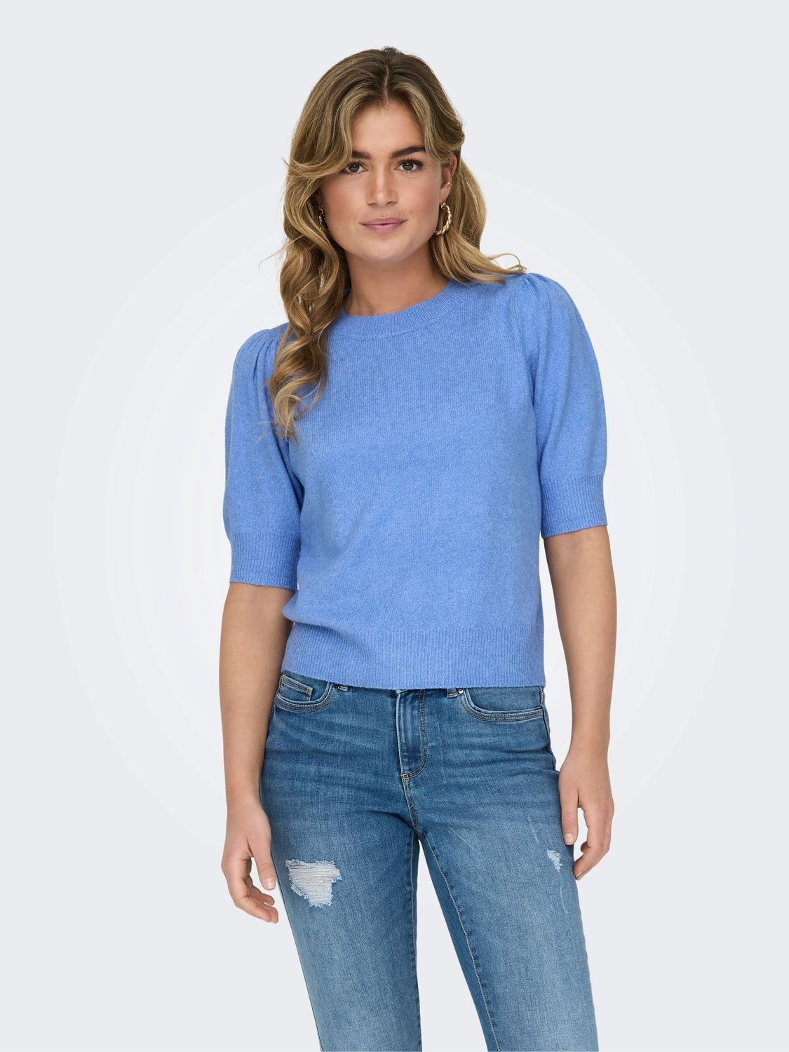Only Chandail tricot manches courtes bleu mélange 15318551