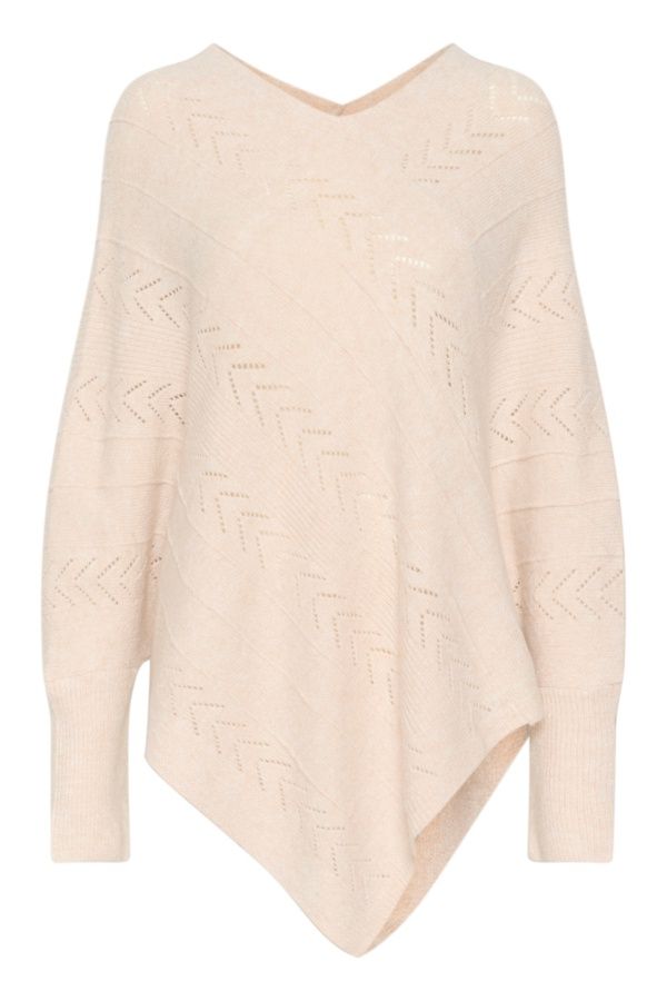 Cream Poncho tricot lainage avoine mélange 10610828