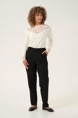 Cream Pantalon coupe fuseau taille élastique 10612883