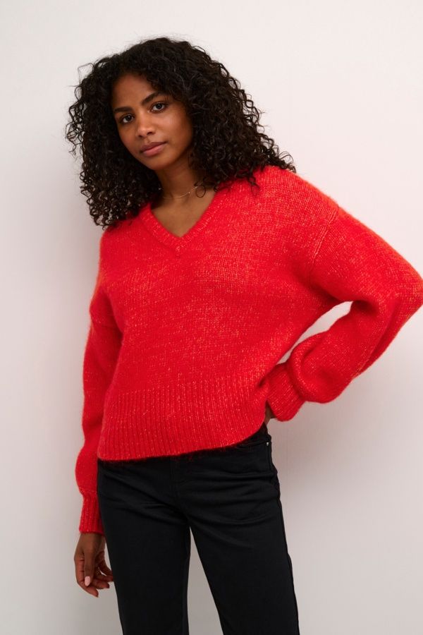 Kaffe Pull tricot manches longues rouge mélange 10508973