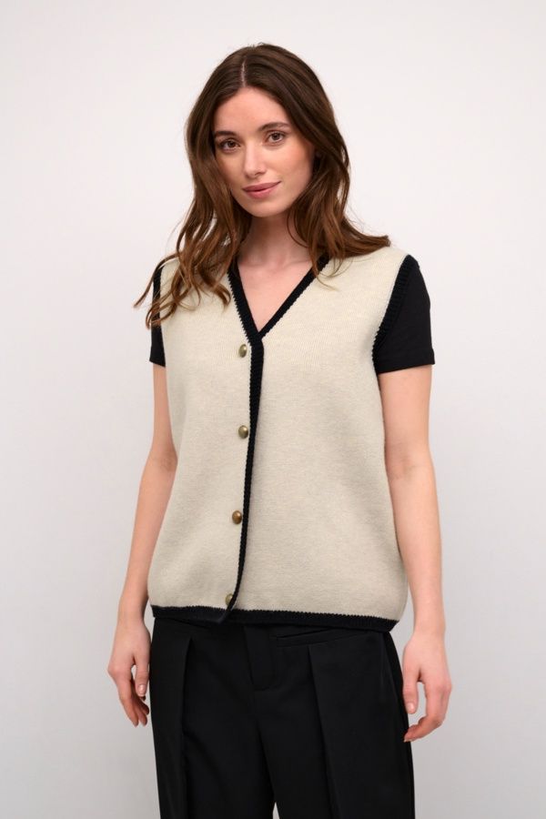 Cream Veste tricot avoine bordure noire 10613031