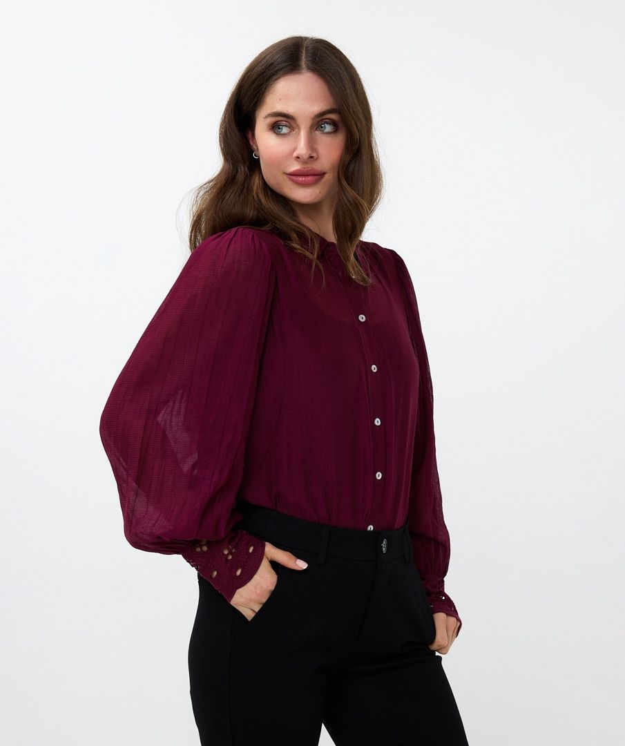 Esqualo Blouse en transparence bourgogne broderie poignets 2415511