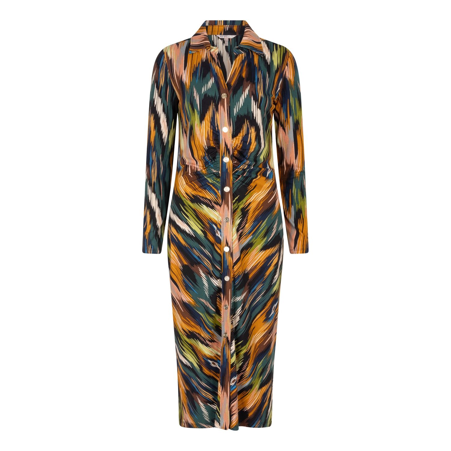 Esqualo Robe longue motif camel et bleu 2430503