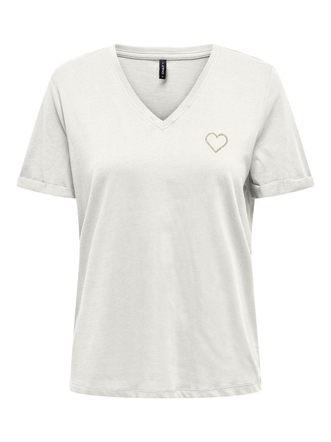 Only T-Shirt col V détail coeur offwhite 15312514