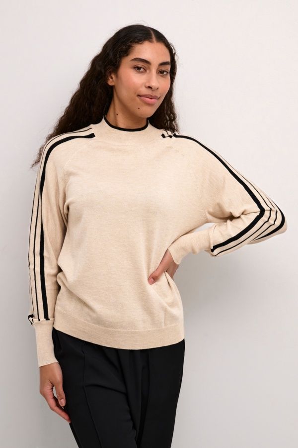 Kaffe Chandail pull léger beige rayures manches 10509113