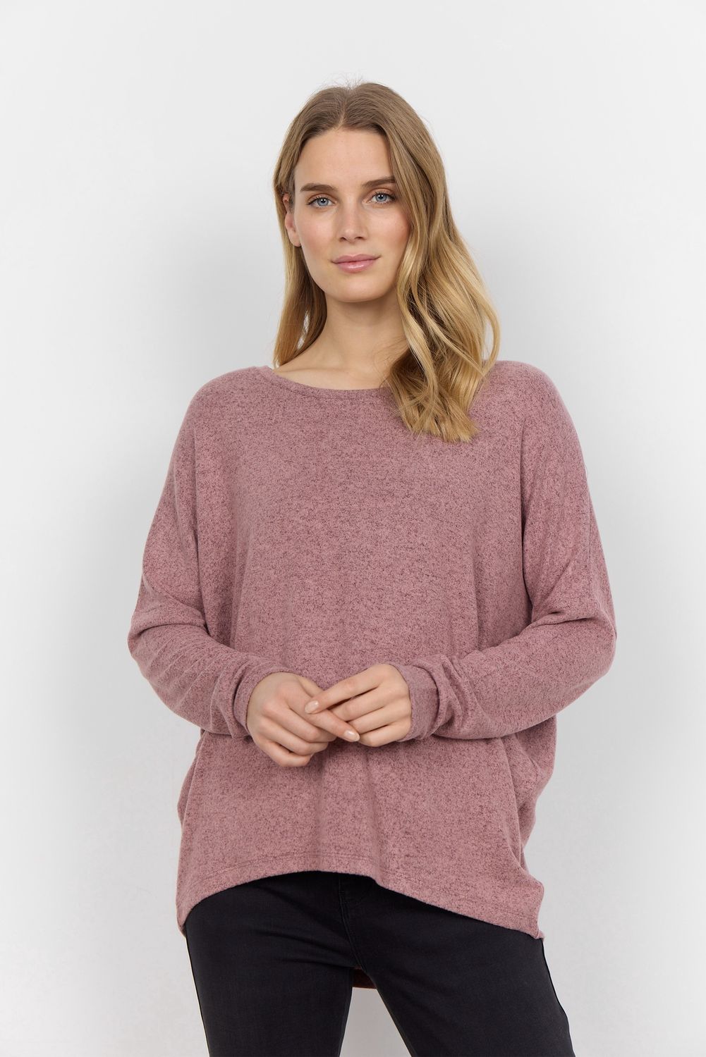 Soya Concept Chandail col rond manches longues rose mélange 24788