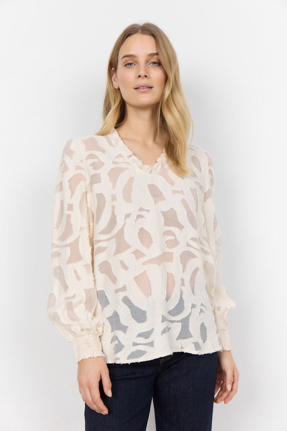 Soya Concept Blouse crème motif en transparence 40814