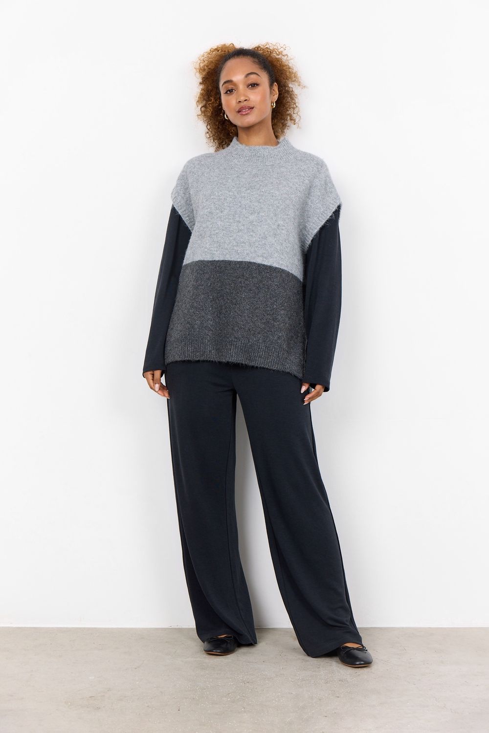 Soya Concept Chandail tricot long deux tons gris 51308