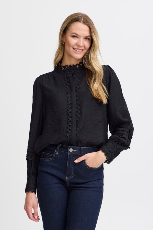 Fransa Blouse noire broderie 20614151