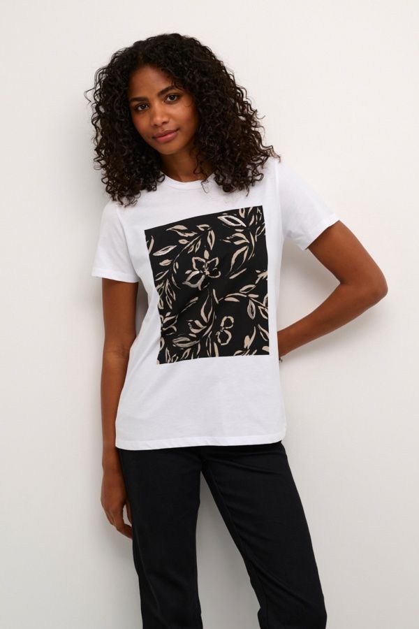 Kaffe T-Shirt blanc motif fleurs beige 10509107