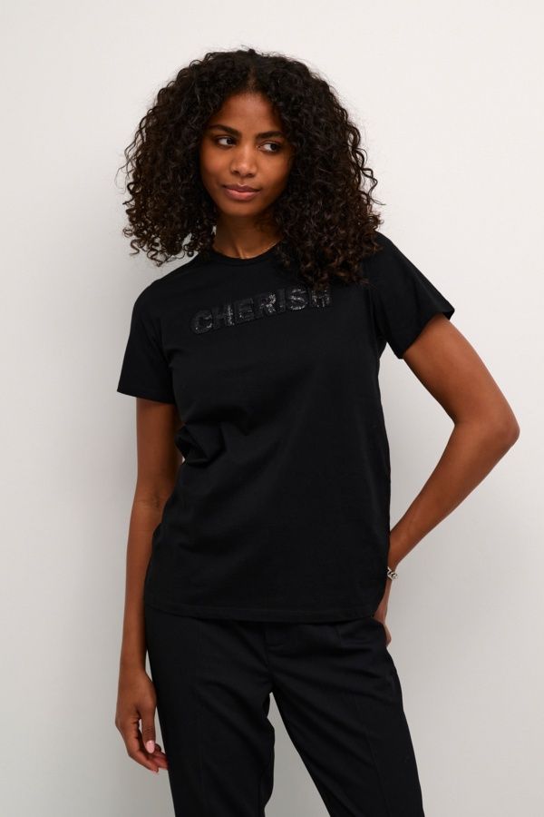 Kaffe T-Shirt noir écritures CHERISH paillettes 10509107