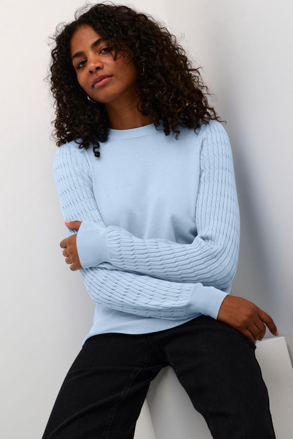 Kaffe Chandail tricot celestial blue manches motifs relief 10509104