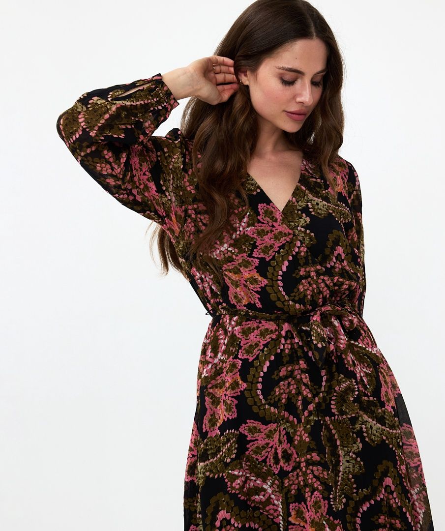 Esqualo Robe imprimée floral rose et kaki 2414504