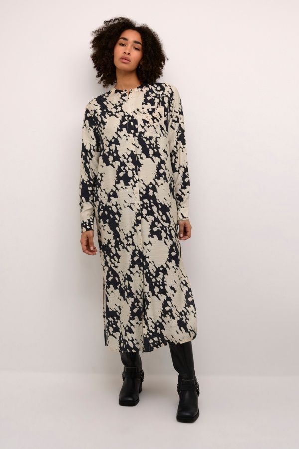 Kaffe Robe longue imprimée noir/sable 10508987