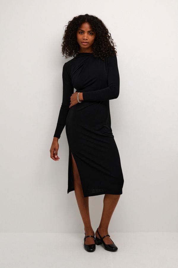 Kaffe Robe longue noire col fronces 10509124