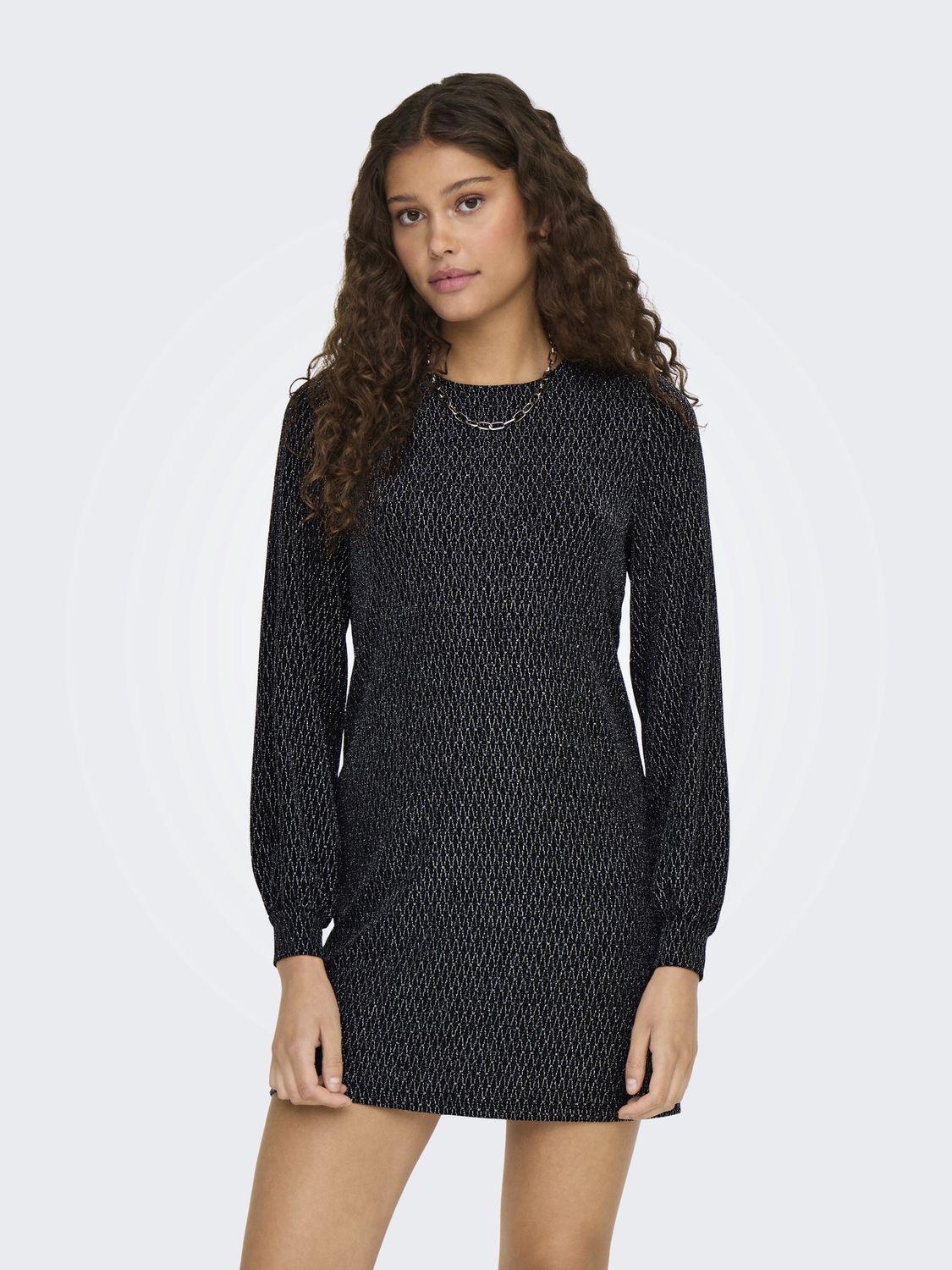 Only Robe noire manches longues motif argent lurex 15309903