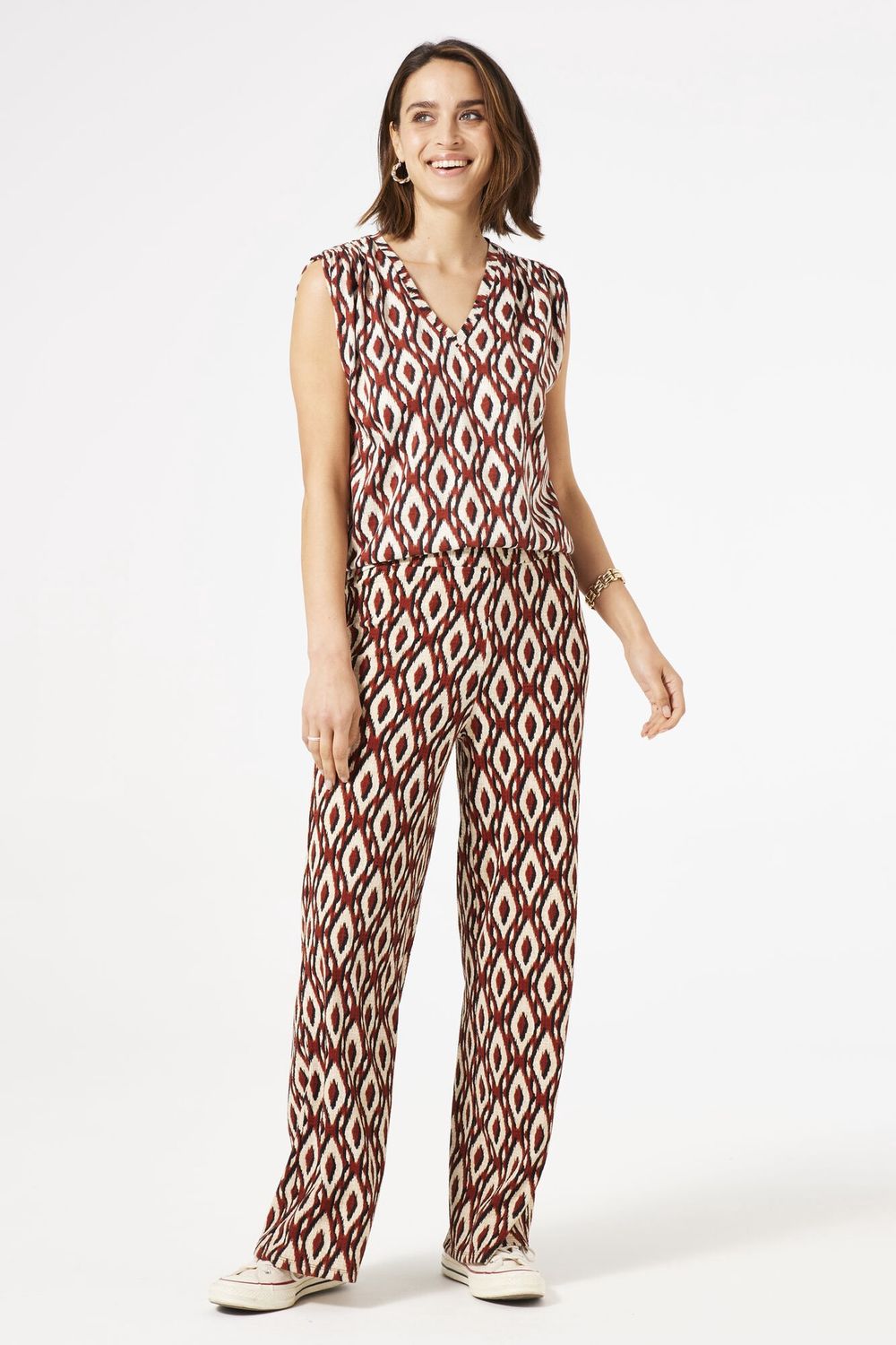 Garcia Pantalon long motif orange noir et crème S40110