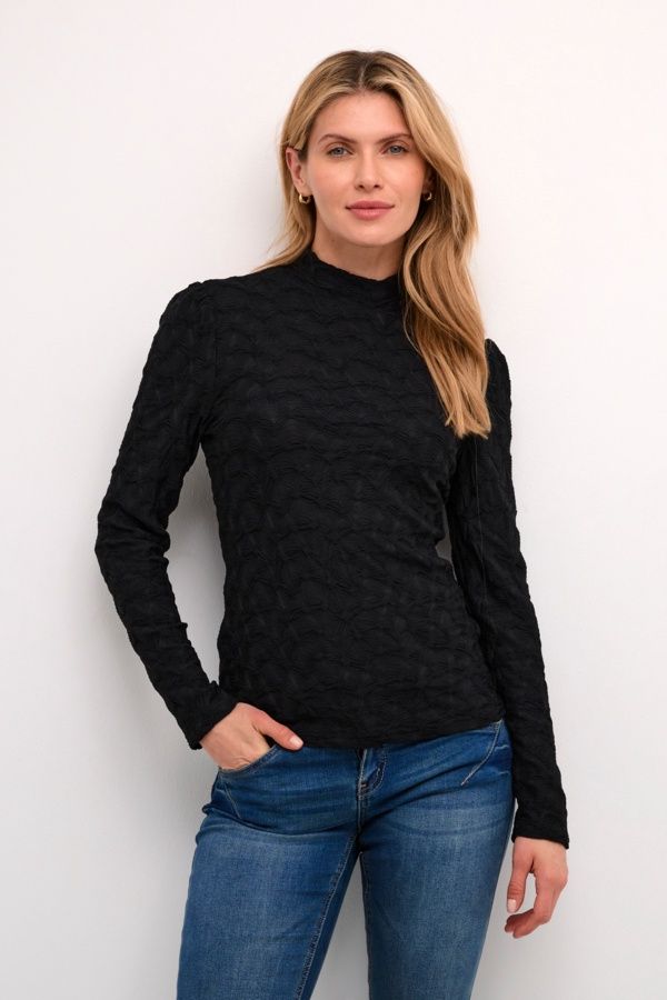 Cream Chandail relief noir col montant 10613003