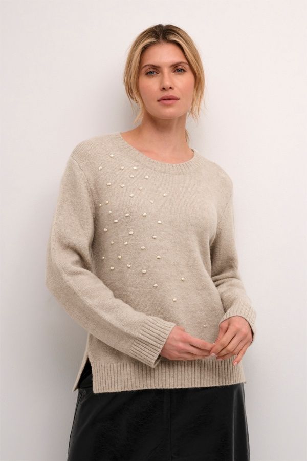 Cream Chandail tricot avec détail perles beige mélange 10612955