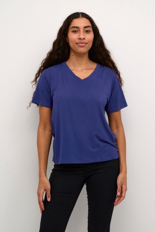 Kaffe T-Shirt col V beacon blue 10508581