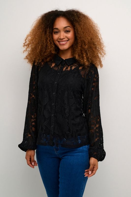 Cream Blouse dentelle noire 10612936