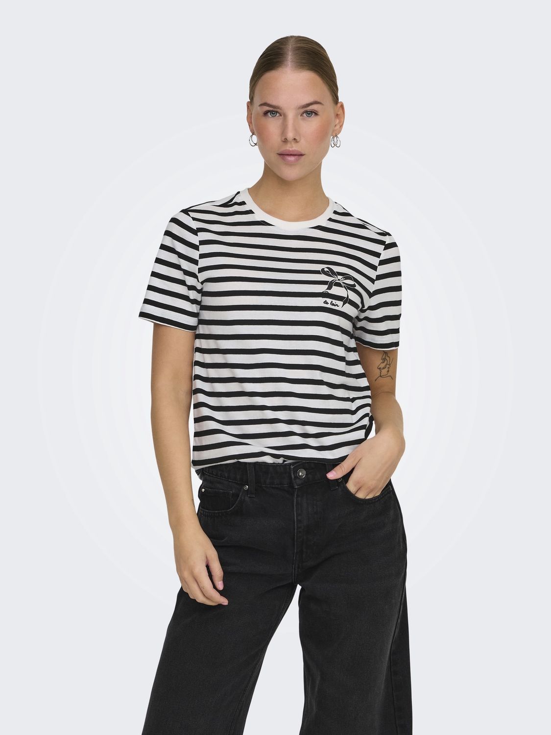 Only T-Shirt rayures noir et blanc Boucle et écritures Bisous 15337378
