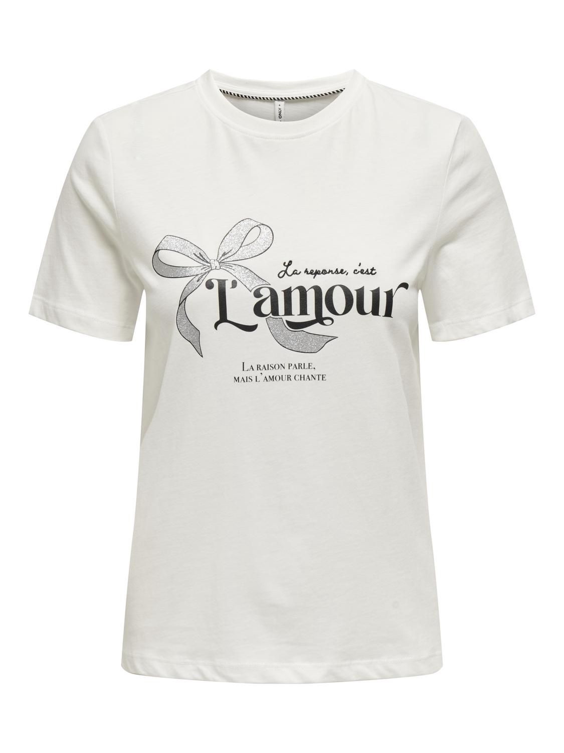 Only T-Shirt blanc écriture L&#39; Amour noir et argent 15337378