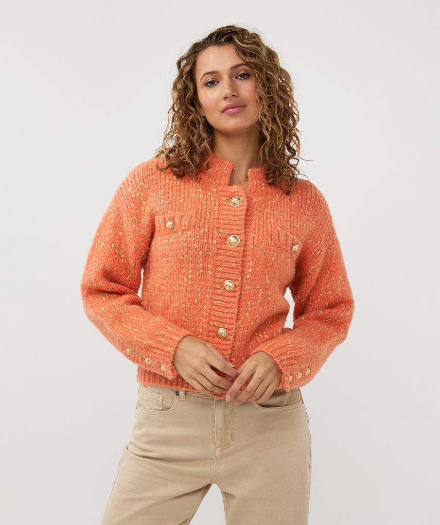 Esqualo Cardigan pêche lurex bouton doré 2402713