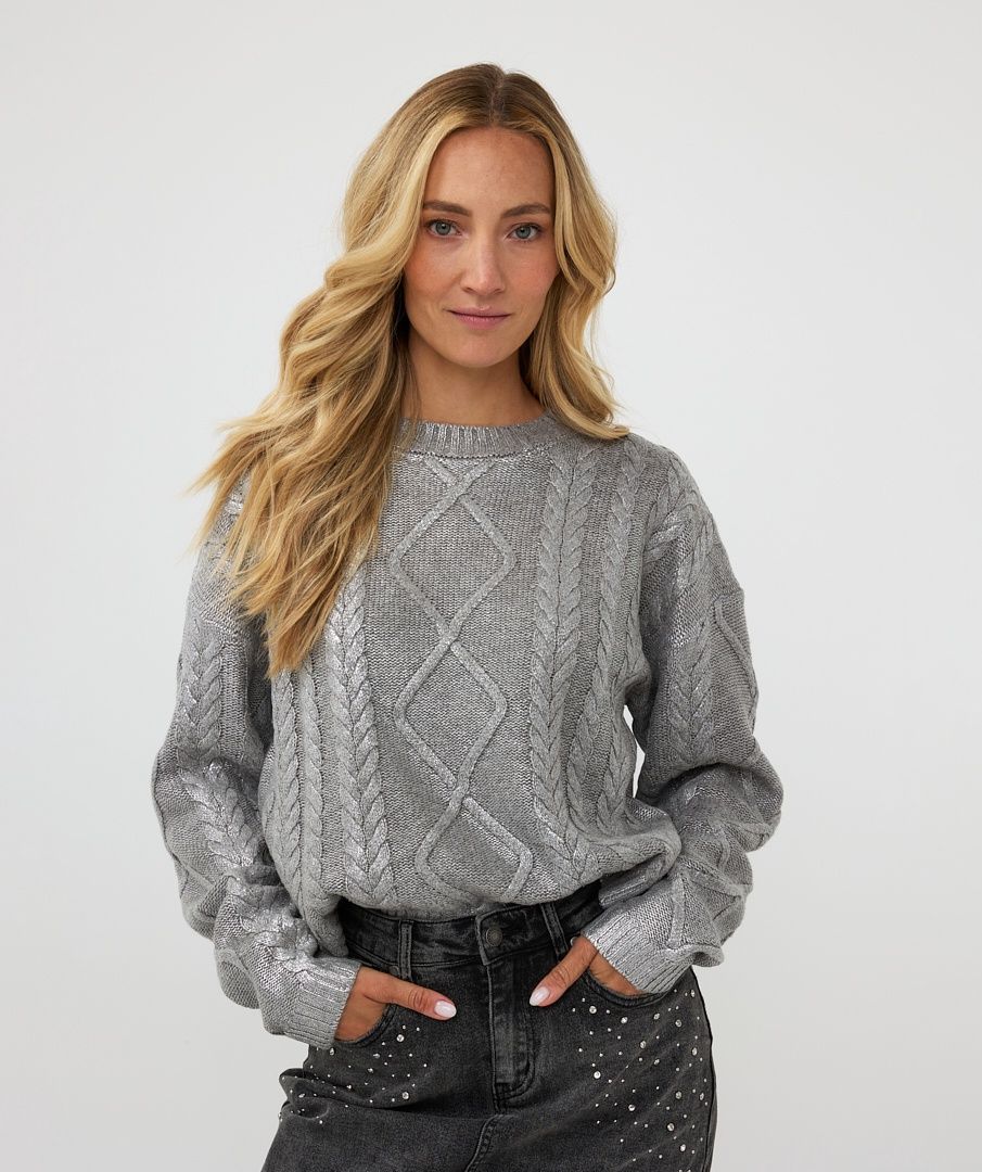 Esqualo Pull tressé gris effet métalissé 2407702