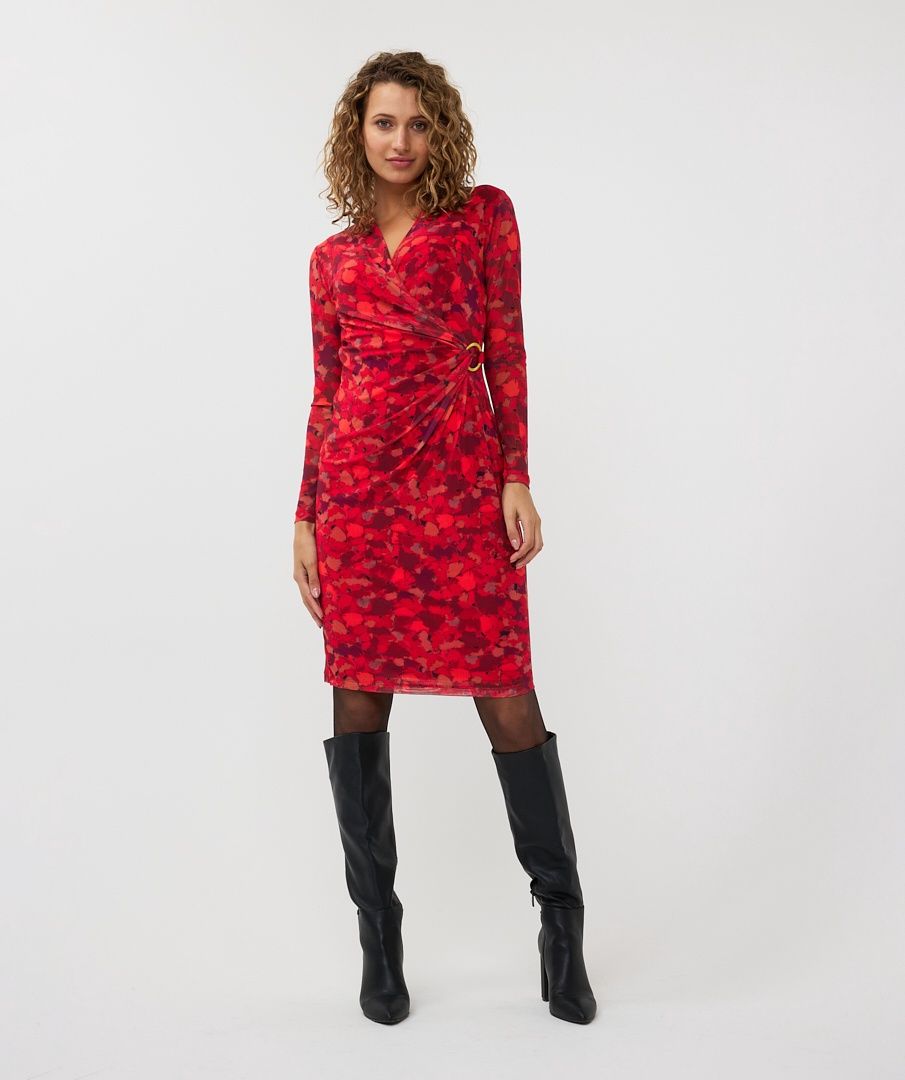 Esqualo Robe mesh imprimée floral rouge mélange 2430708