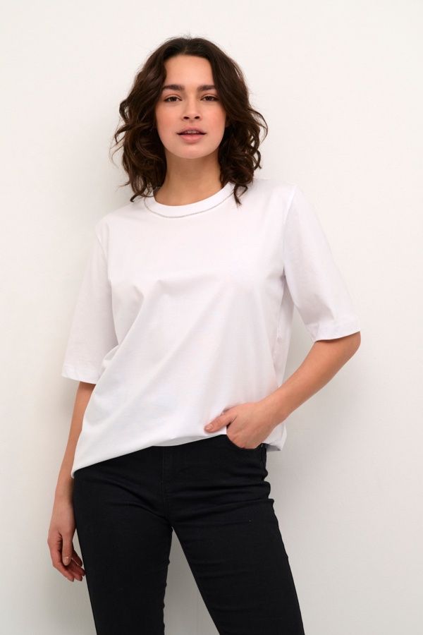 Kaffe T-Shirt blanc col bijou 10509389