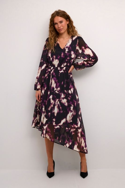 Kaffe Robe asymétrique motif mauve et crème 10509239