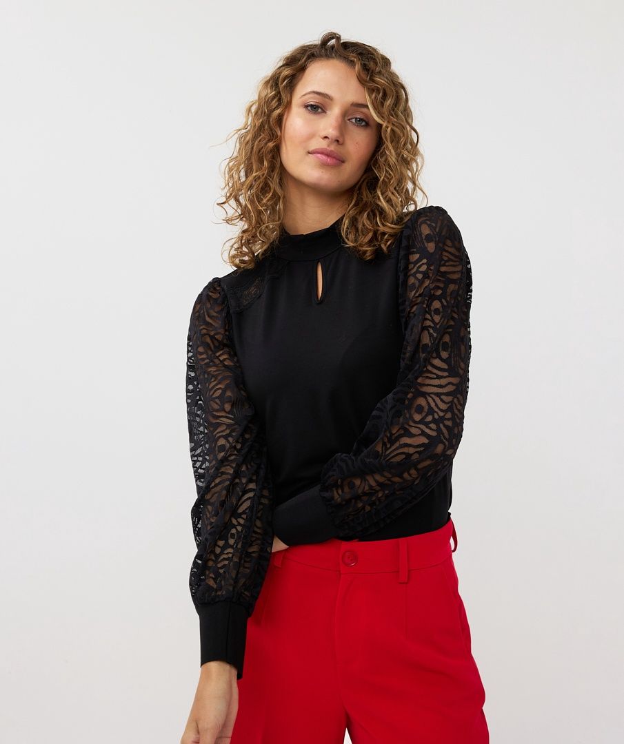 Esqualo Haut noir manches dentelle 2430728