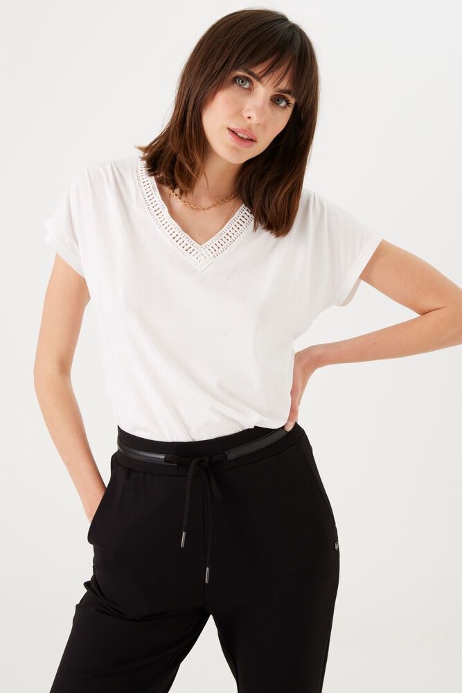 Garcia T-Shirt col V broderie offwhite Z0010