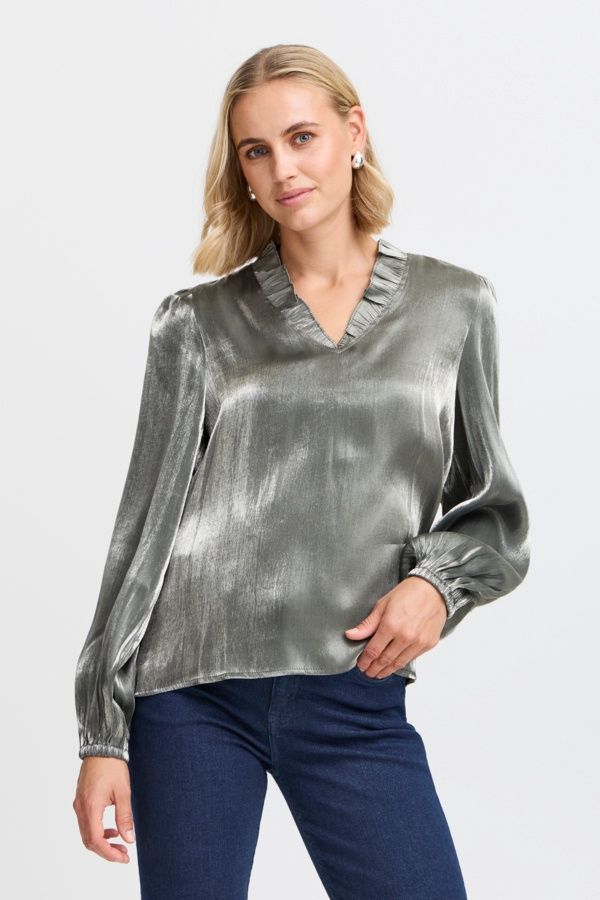 Fransa Blouse métallique grise col V 20615196