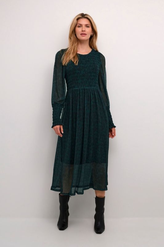 Cream Robe longue nid d&#39;abeille motif vert et noir 10613001