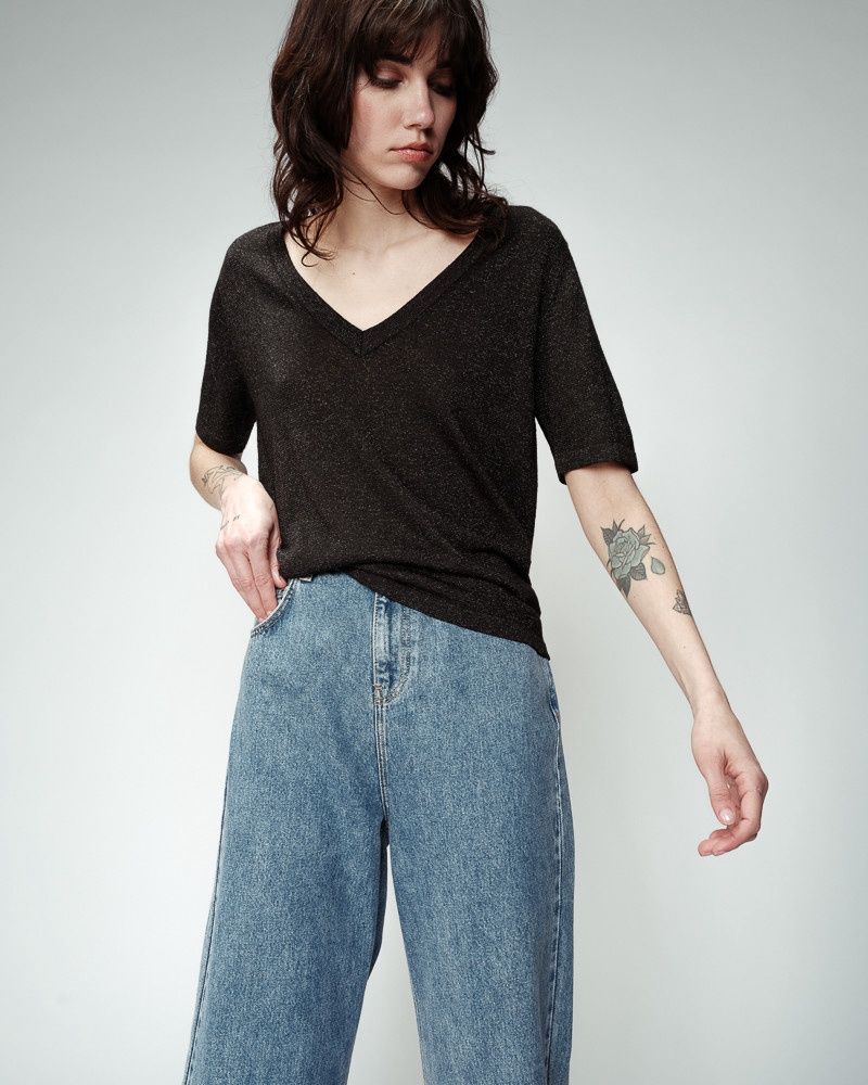 Grace&amp;Mila T-Shirt lurex noir OMALIA 22794