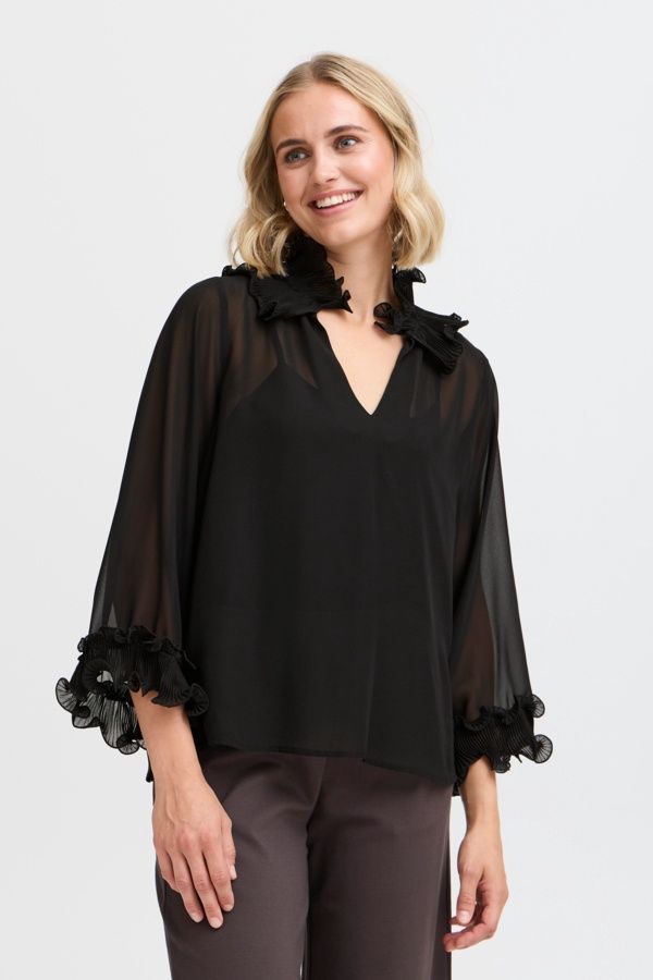 Fransa Blouse noir col frisson 20614909