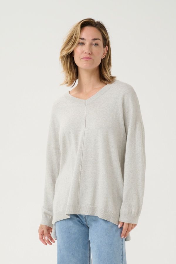 Cream Pull tricot gris melange col V 10613245