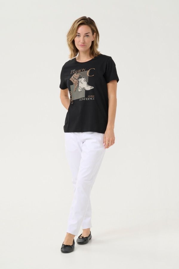 Cream T-Shirt noir Talons hauts léopard 10613285