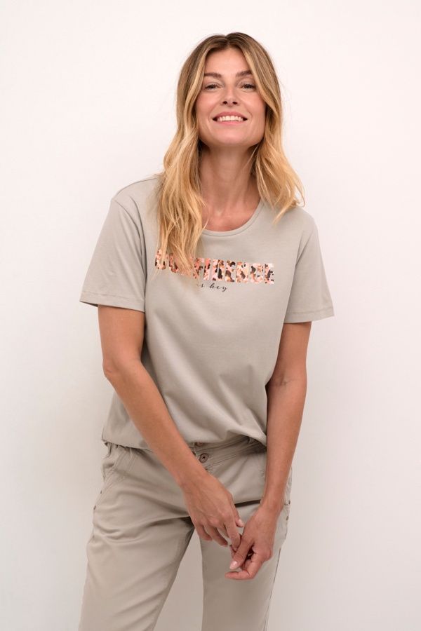 Cream T-Shirt beige écriture rose blush 10613285